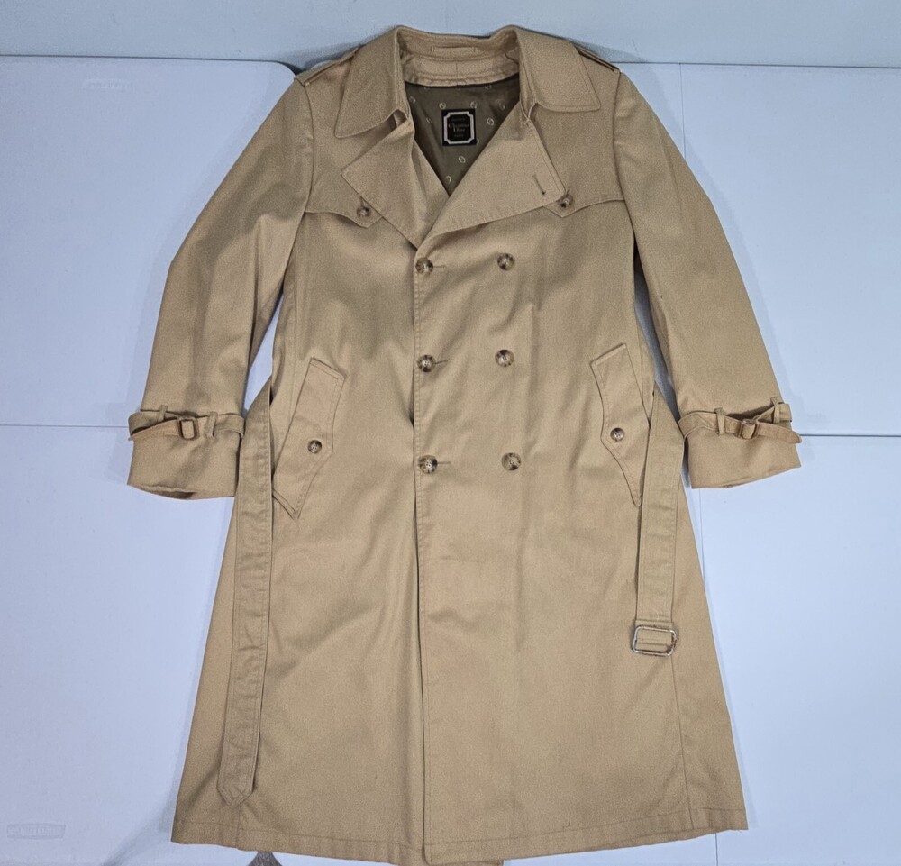 Vintage 70s Christian Dior for Wallachs Trench Coat Men 44L Removable Wool Linin